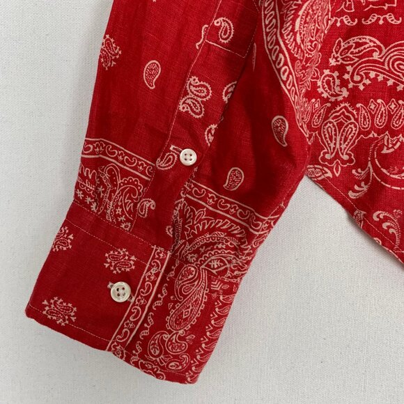 Ralph Lauren Red Bandana Paisley Linen Button-up Shirt Large - Picture 5 of 11